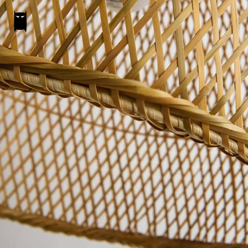 Круглая бамбуковая плетеная Подвесная лампа ротанговый каркас с затеняющим