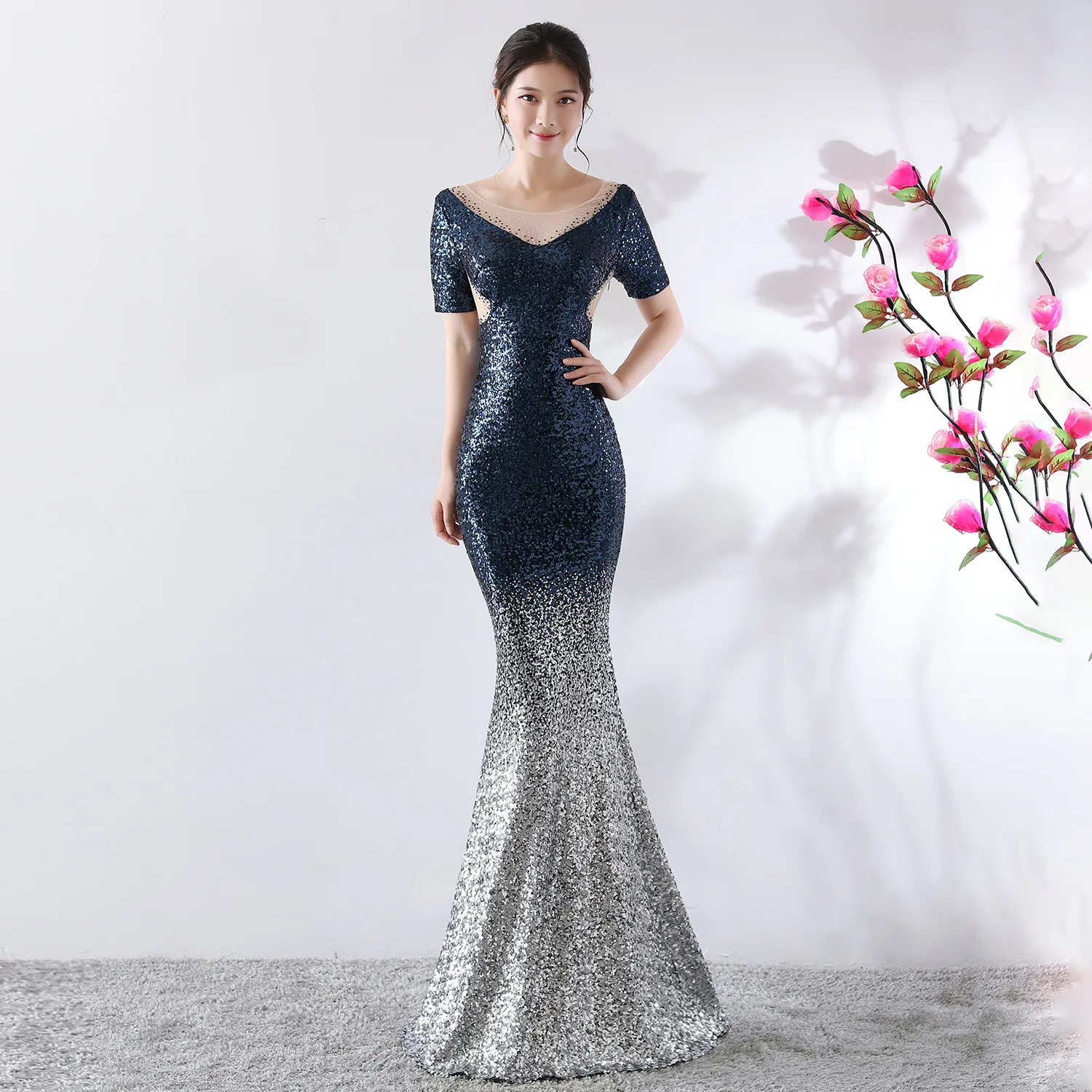 

Women Wedding Sexy Party Dress Female Sequined Host Evening Elegant Bodycon Dresses Womens Club Wear Long Clothes Vestidos