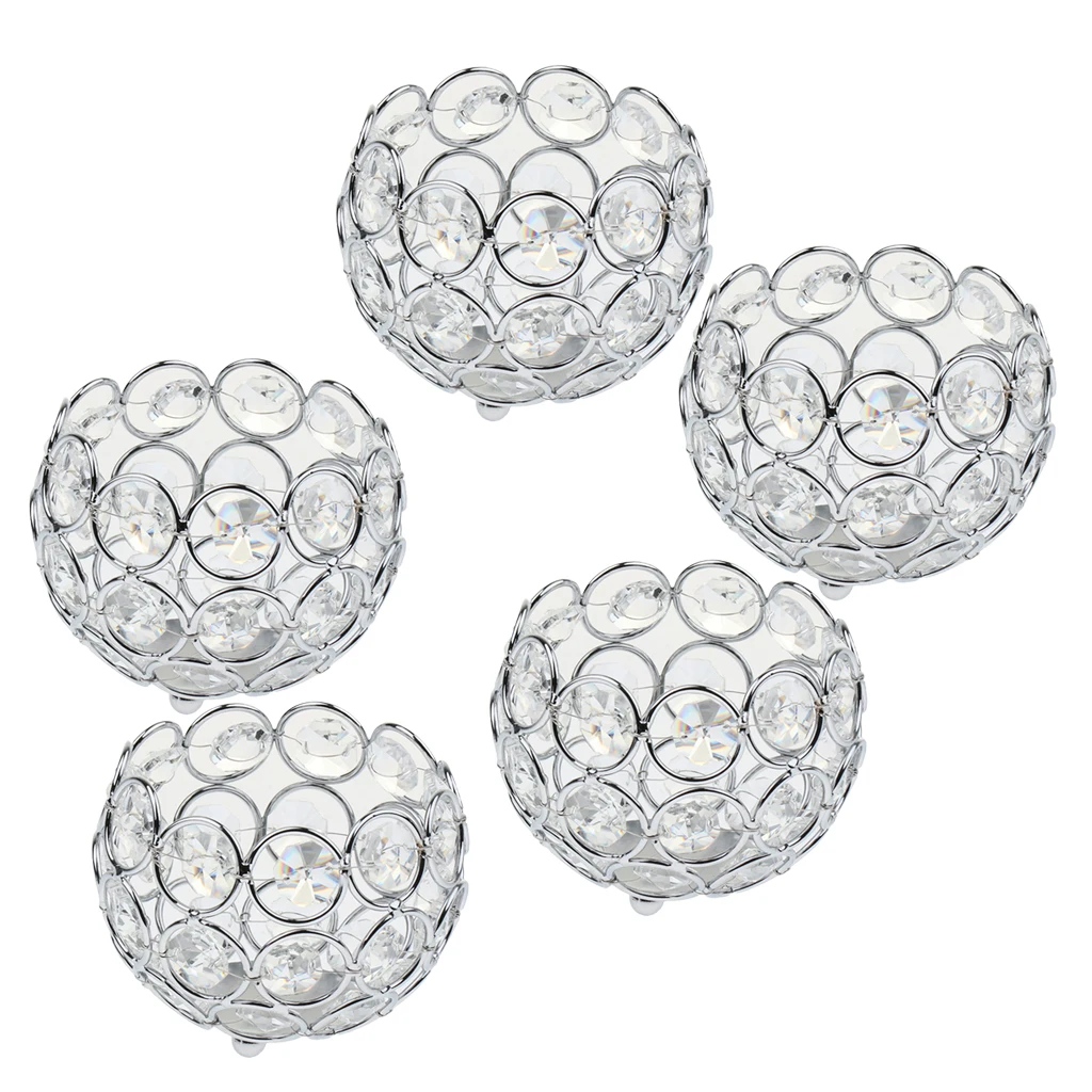 5PCS Crystal Bowl Tea Light Candle Holder Candelabra Wedding Banquet Party Decor 3 Inch
