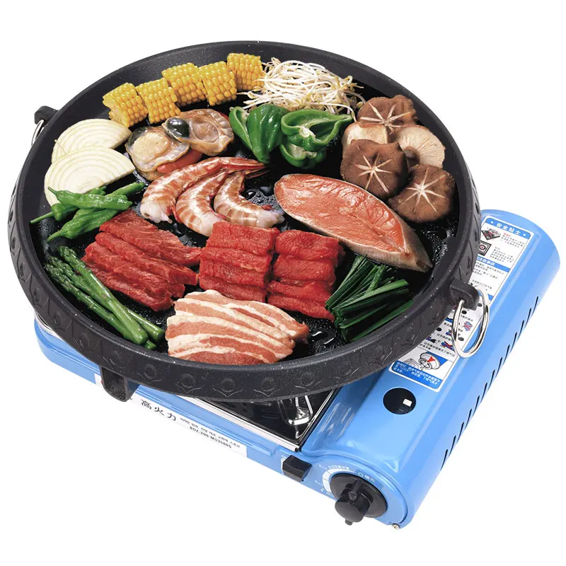 Roaster Korean Barbecue Cooker Grill Non-stick Gas BBQ Griddle Plate 32cm Diameter Plate Portable Meat Roaster Machine Outdoor