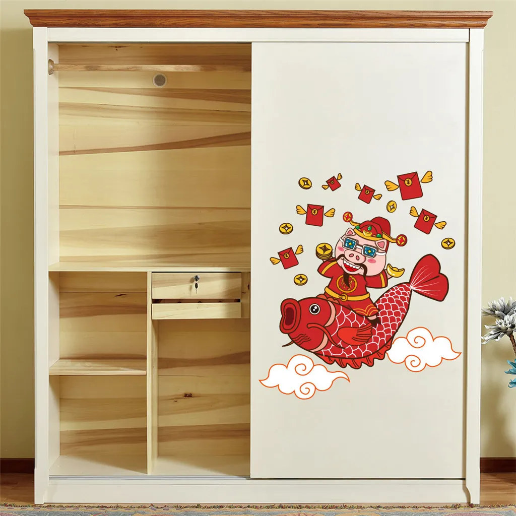 Cute Fish Year of the Pig Red Packet Mermaid Mobile Creative Wall Affixed With Decorative Window Decoration for Home 3.26 | Дом и сад