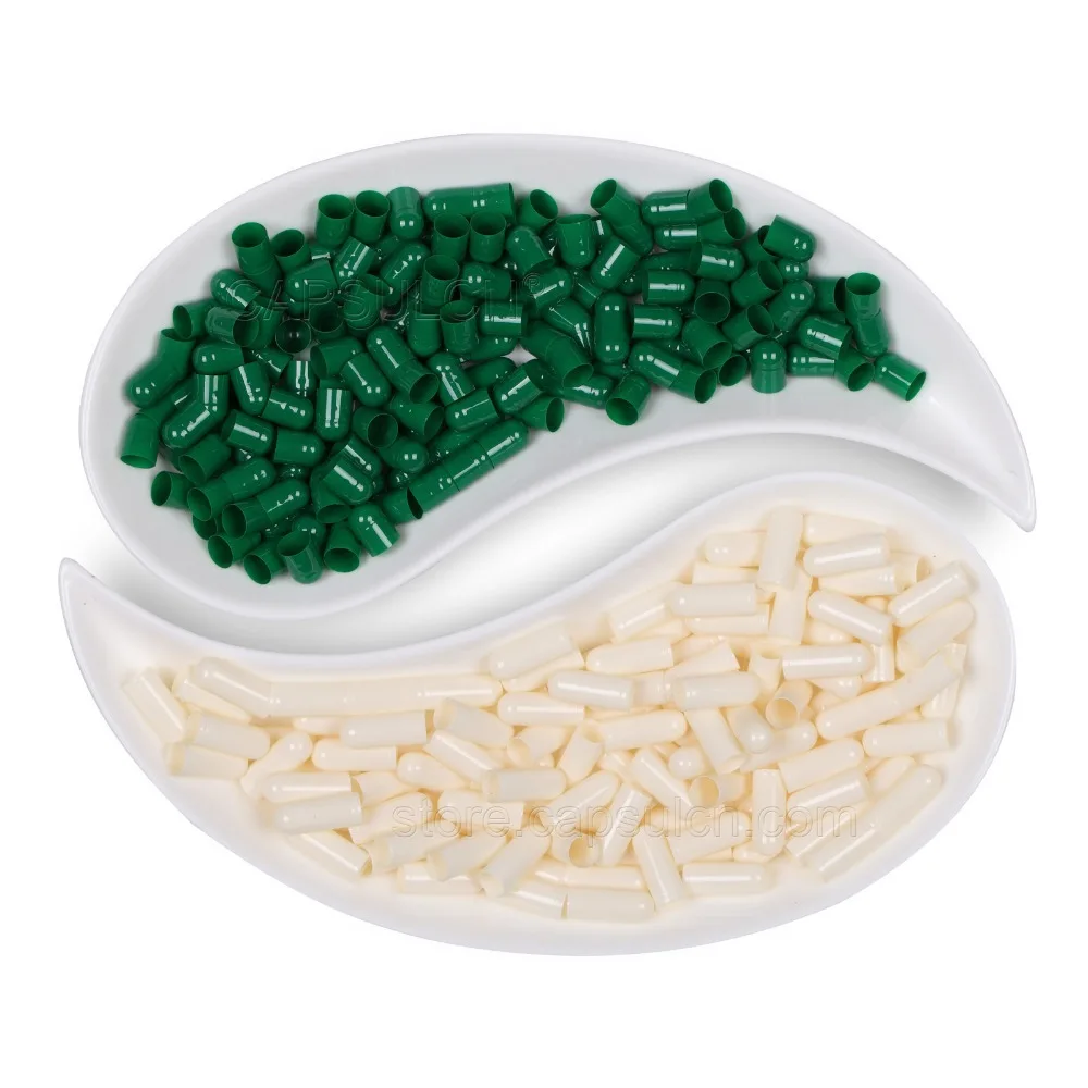 

5000 Pieces Size 2 Empty Dark Green & White Separated Gelatin Capsules For Capsules Filler