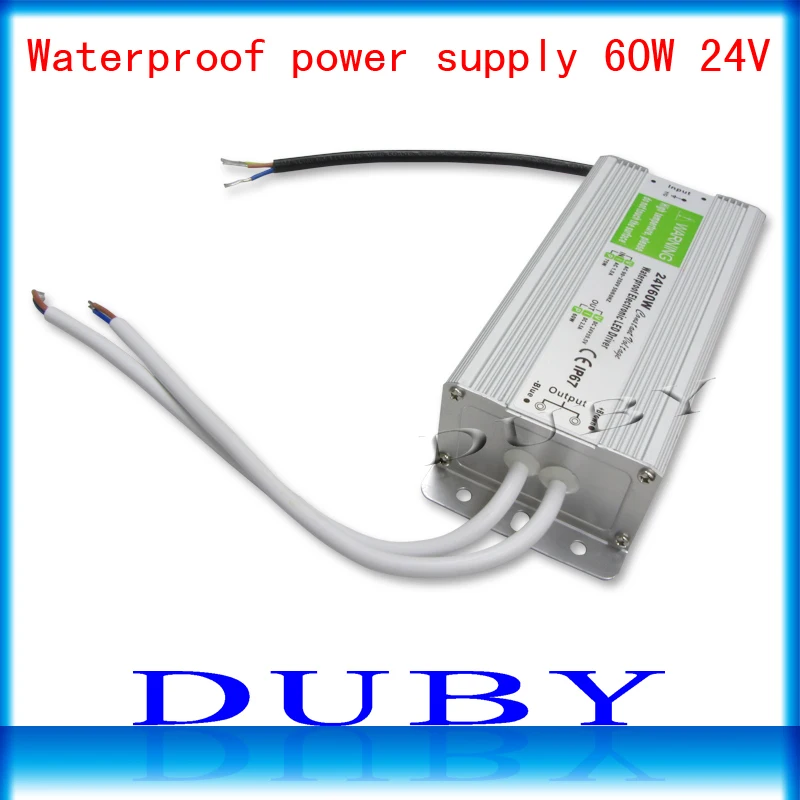 

10piece/lot IP67 24V 2.5A 60W AC100-240V Input Electronic Waterproof Led Power Supply/ Led Adapter 24V 60W free fedex