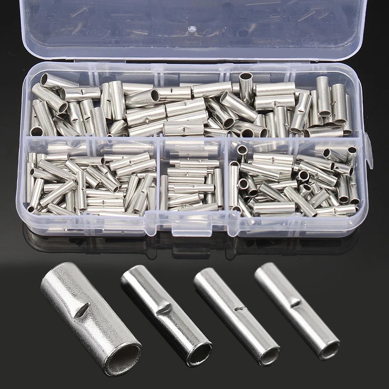 200pcs Copper Butt Splice Connectors Cable Wire Crimp Solder Terminals 22-10AWG With Box