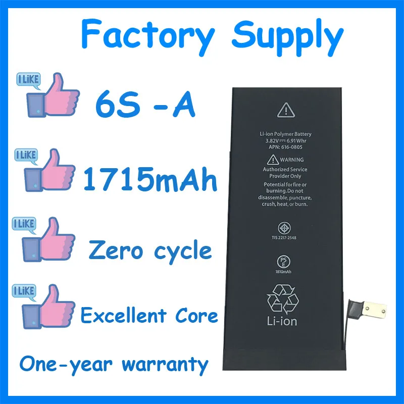 

DaDaxiong 10pcs/lot Factory Supply 1715mAh Battery for iPhone 6S Genuine zero cycle replacement repair parts 6S-A