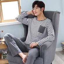 Весенние и осенние мужские пижамы с длинными рукавами из хлопка, популярные модели, большие размеры, мужские повседневные домашние костюмы