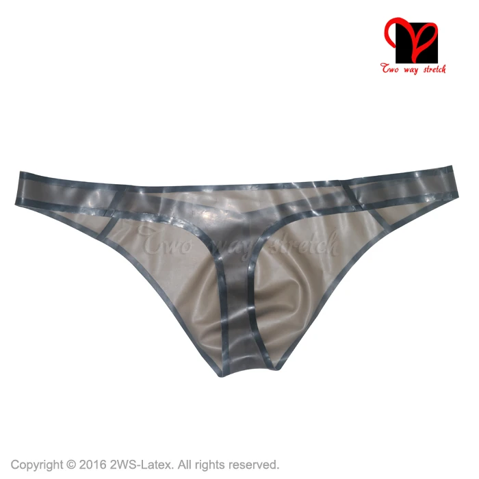 Sexy Latex T String pouch Trims Underwear transparent brown Rubber panty pants briefs shorts thongs underpants bottoms KZ-097
