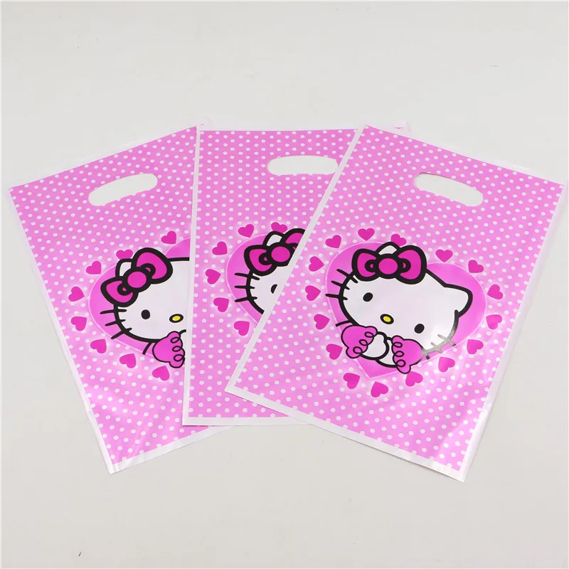 Новинка! 10 шт./лот hello kitty подарочные пакеты PE loot сумка наборы детский душ конфеты