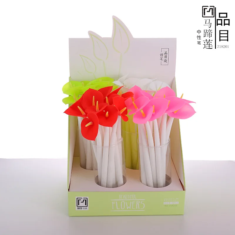 

48 Pcs Gel Pens Cartoon Kawaii Calla Lily Black Colored Gel-inkpens for Writing Cute Stationery Office School Supplies