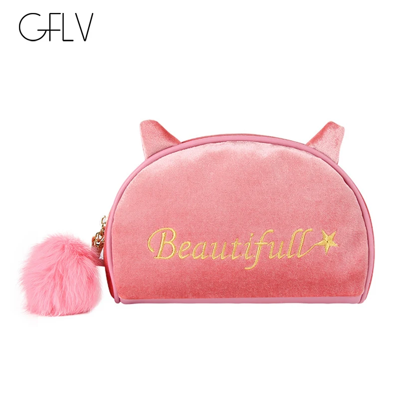 

GFLV Brand 2019 New Large Capacity Organizer Bags Women High Quality Leather And Velvet Big Wallets Clutch Cats Ear Wallets