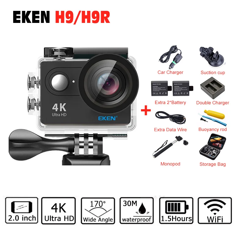 New Arrival Eken H9 H9R Wifi Uhd Action Camera HD 1080P Remote Controller Mini Diving Cam