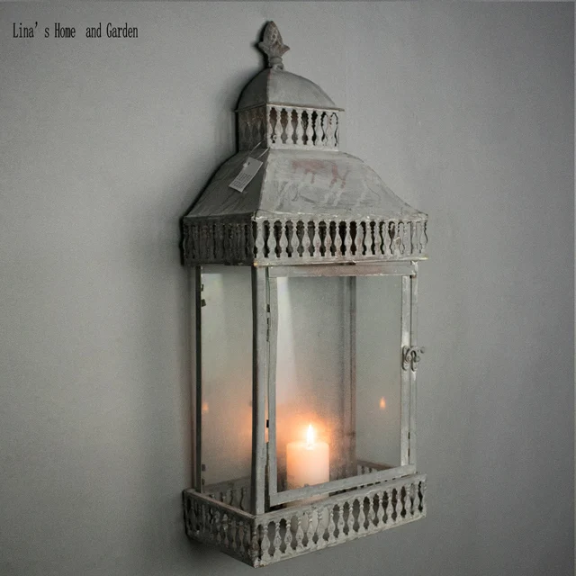 rustic retro gray metal glass wall mounted candle lanternsin Candle Holders from Home & Garden
