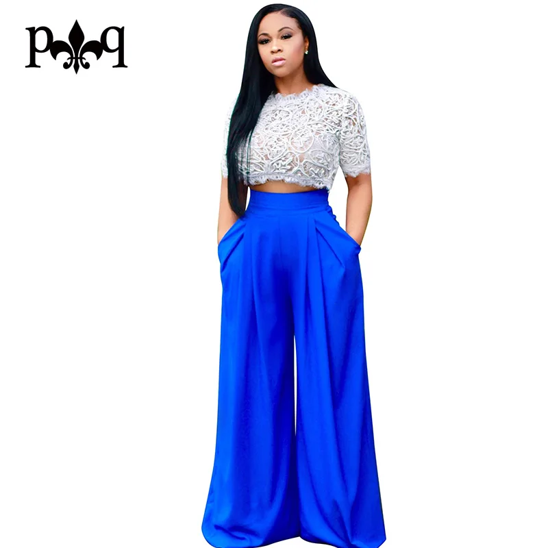 Hilove Women Jumpsuits Summer Casual Wide Leg Pants Rompers Womens Jumpsuit Sexy Two Piece Lace Playsuits Party Club Overalls