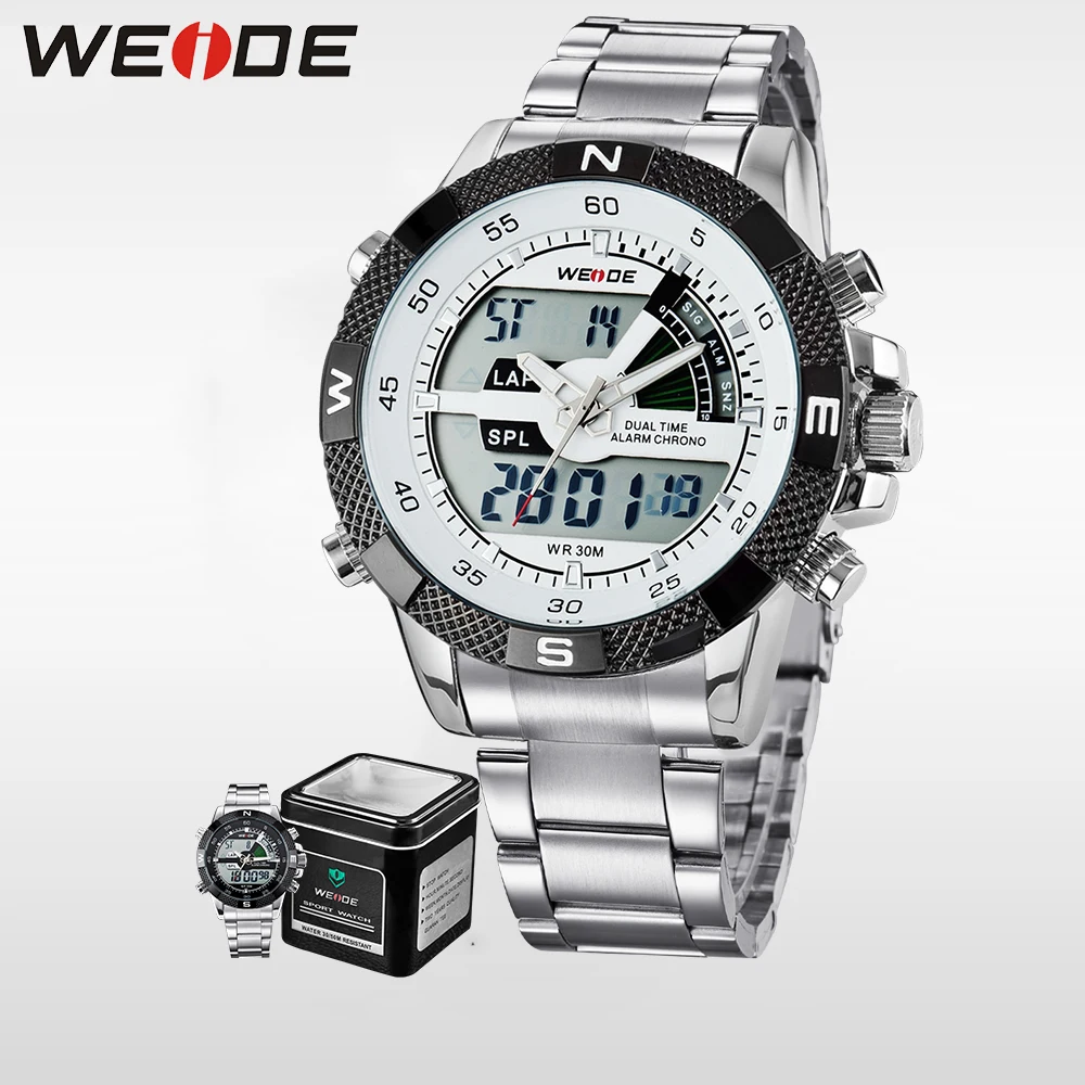 WEIDE Men Business Quartz Wrist Watch Dual Time Zone Top Brand Big Dial