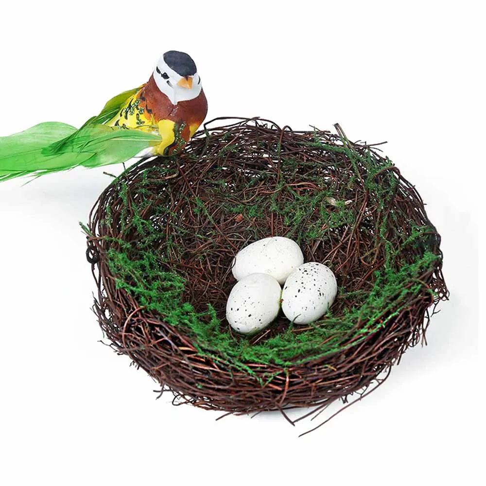 

13cm Simulation Bird Nest False Bird Nest Decor Props Easter Supply Big Round Bird Nest With 3pcs Egg Yard Garden Decor