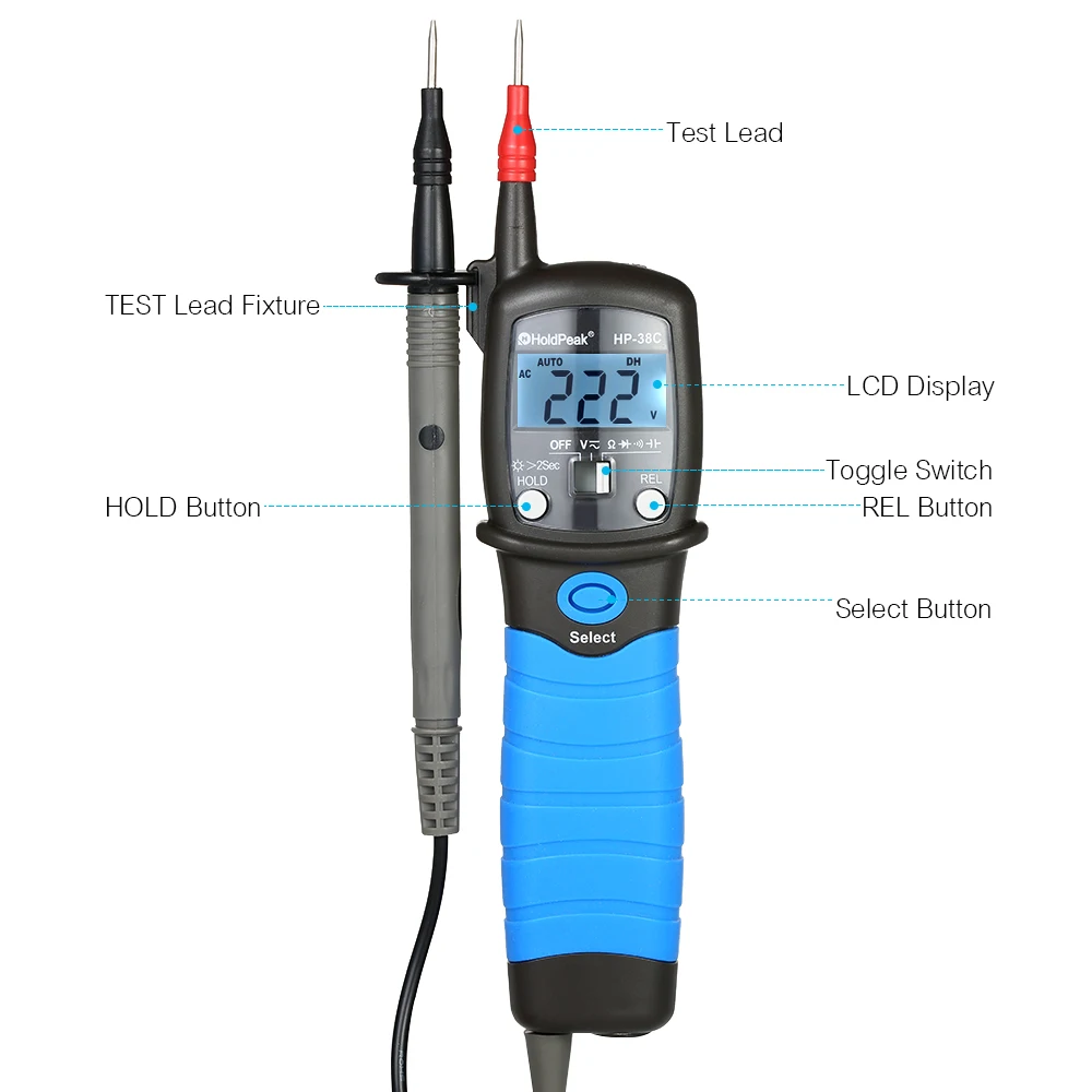 HoldPeak HP-38C AC/DC Ручка Тип Цифровой мультиметр напряжение ЖК-дисплей Электрический инструмент DC измеритель напряжения Емкость измерительные инструменты