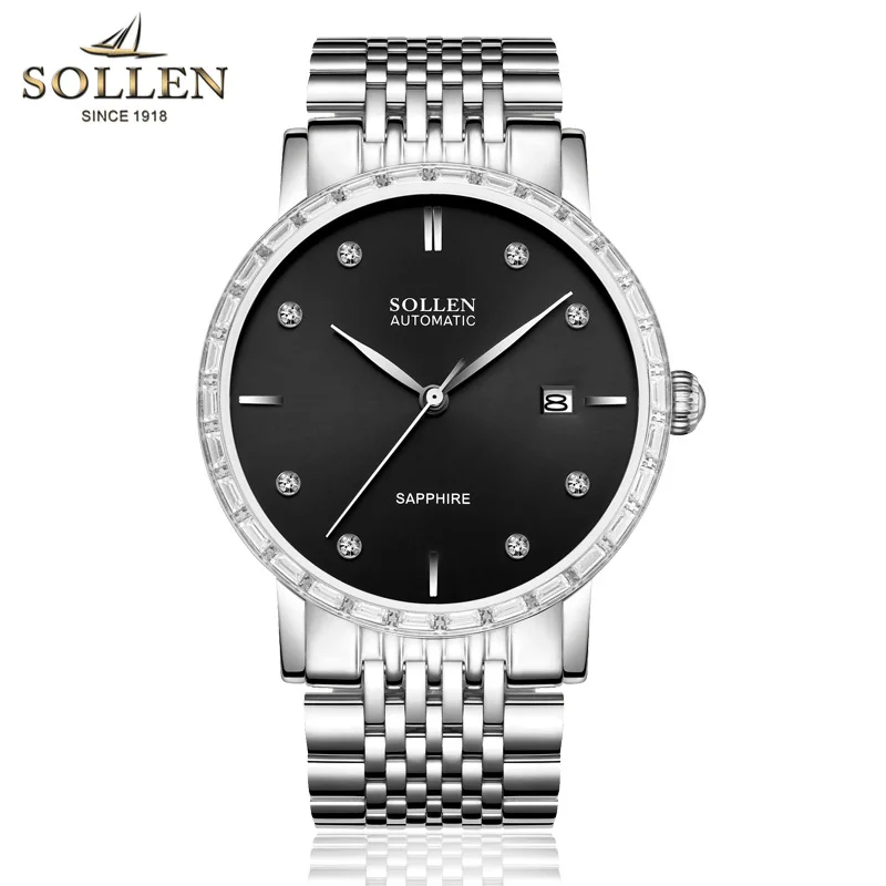 

Luxury Brand SOLLEN Male Steel Strap Automatic Mechanical Watches Men's Sports waterproof Military WristWatch relogio masculino