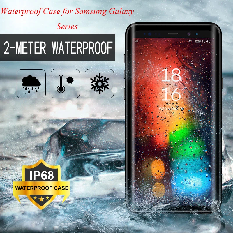 

For Samsung Galaxy Note 9 8 Case IP68 Waterproof Case for Samsung S8 S9 Plus Cover Diving Underwater PC + TPU Kickstand Cover