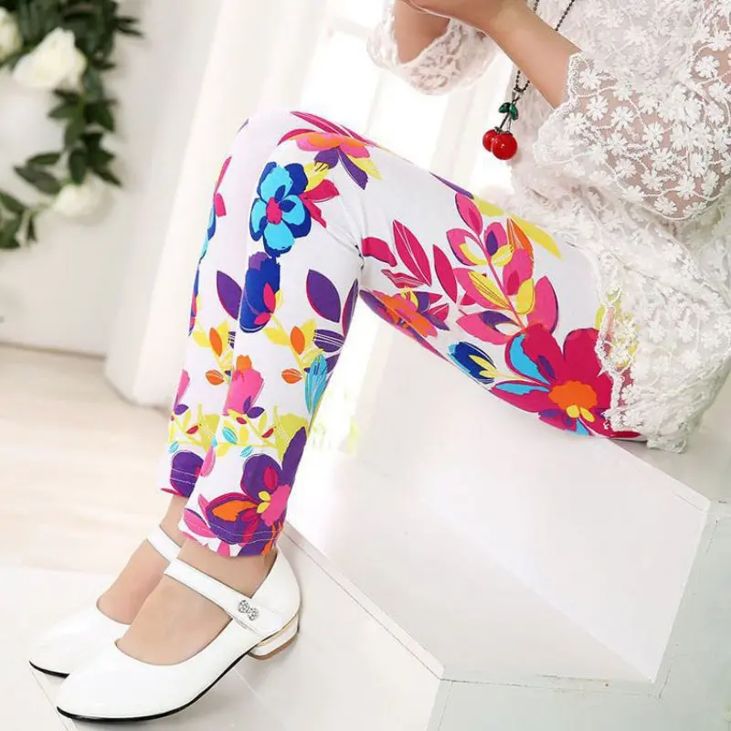 

Spring Autumn Girls Leggings Casual Fashion Vintage Flower Kids Legging Elastic Waist Pants 2-14 Years 10 Colors chosen