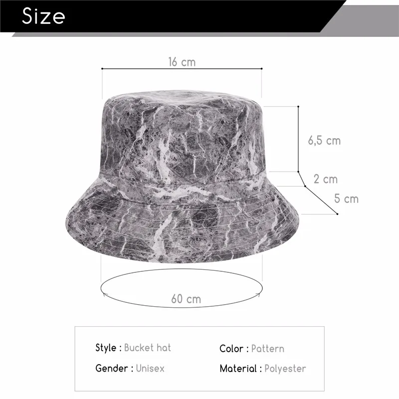 Новая мода плоская шляпа Для мужчин Для женщин 3D печатных Мрамор Боб пляжные Рыбалка хип-хоп сомбреро пескадор Панама Обувь для девочек