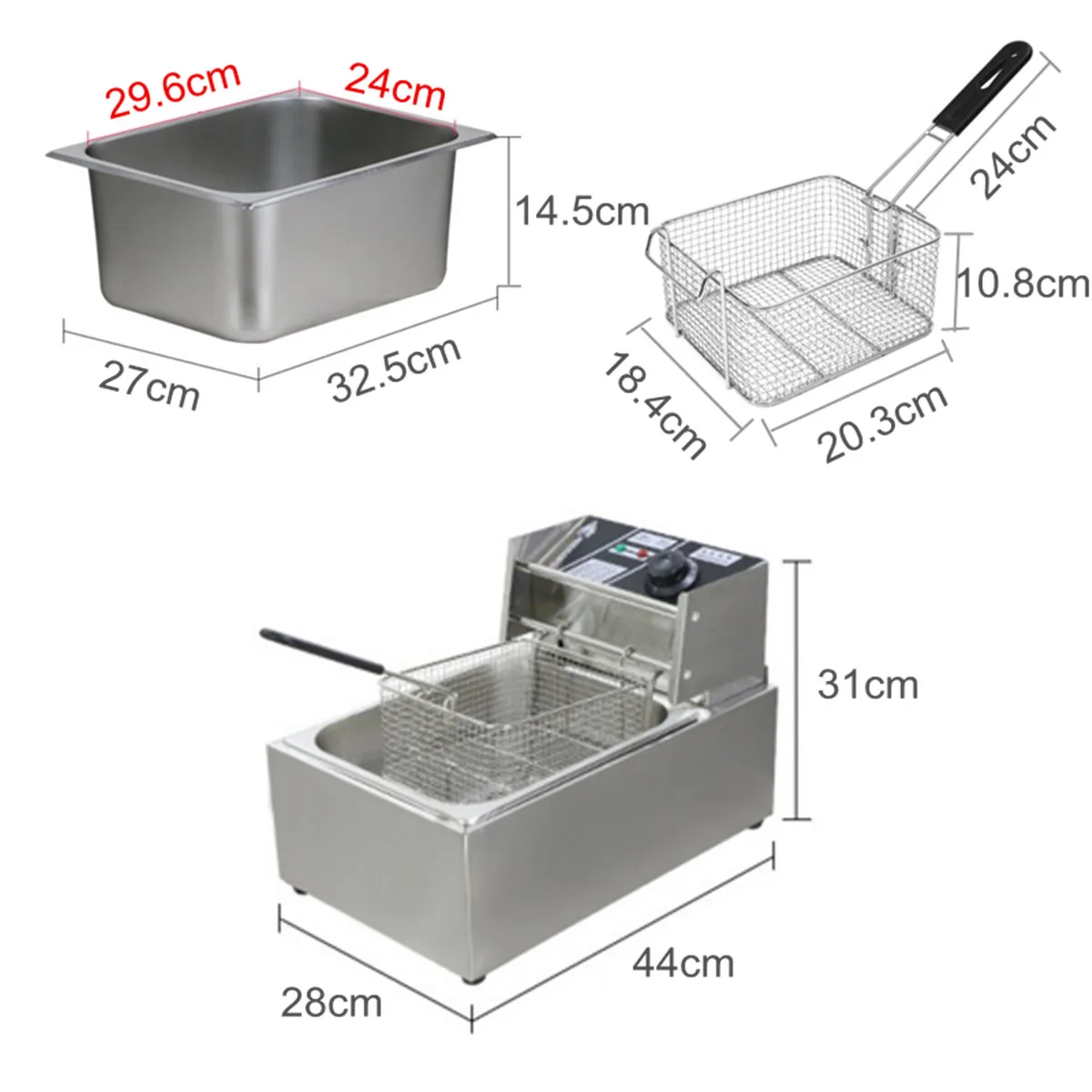  Heavy Duty Stainless Steel Electric Deep Fryer Commercial Home Kitchen Frying Chip Cooker Basket fo - 33018559730