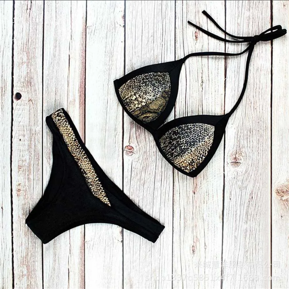 Snake Print Patchwork Women Bikini Set Retro Exotic Female Bikinis Tropical Flounce Swimwear String Swimsuit 17 Color Size XXL 2