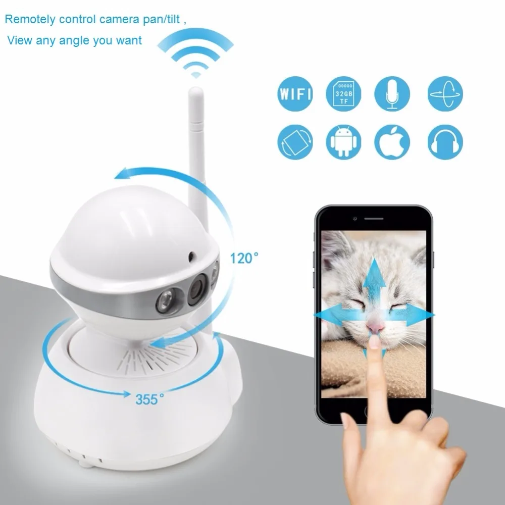 1MP 720P HD Wireless Infrared Night Vision Mini MIC Audio CCTV Baby Monitor Home Video IP