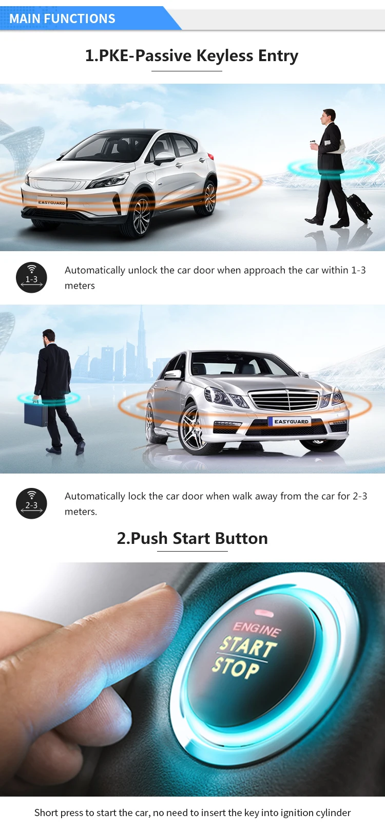 EASYGUARD смарт-ключ ПКЕ сигнализация кнопка запуска автомобиля остановка дистанционного запуска двигателя дистанционный Автосигнализация автозамок