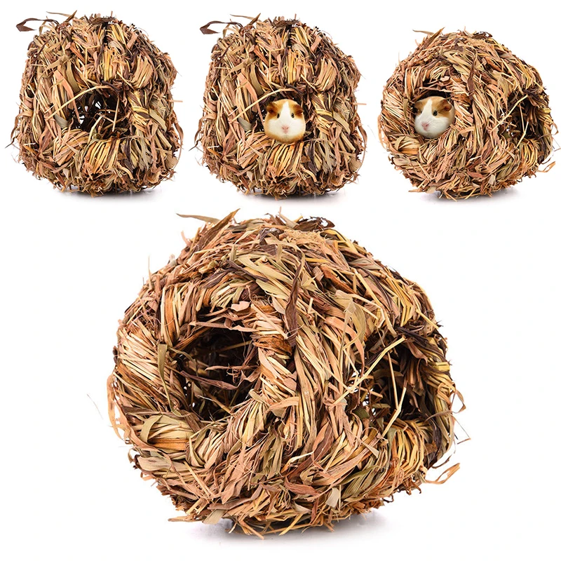 JX-LCLYL   Pet Grass House Snooze Nest Bed Cabin Cave For Hamster Guinea Pig Chinchilla