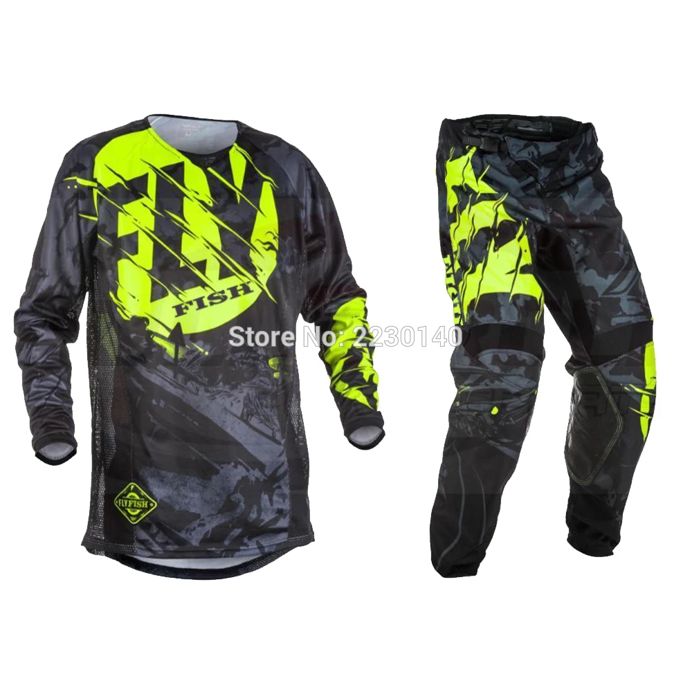 NEW Fly Fish Racing Motocross MX Racing Suit Pants& Jersey Combos Moto Dirt Bike ATV Gear Set Red/Black/yellow