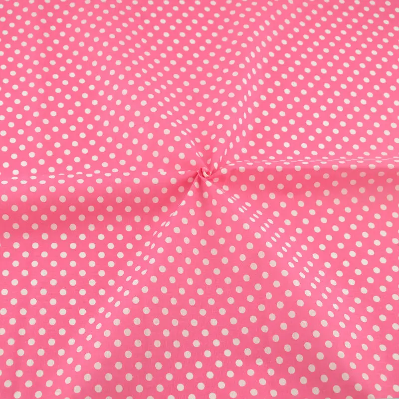 Dark Pink Printed White Dot Design Tulle Cotton Fabric Meter Fat