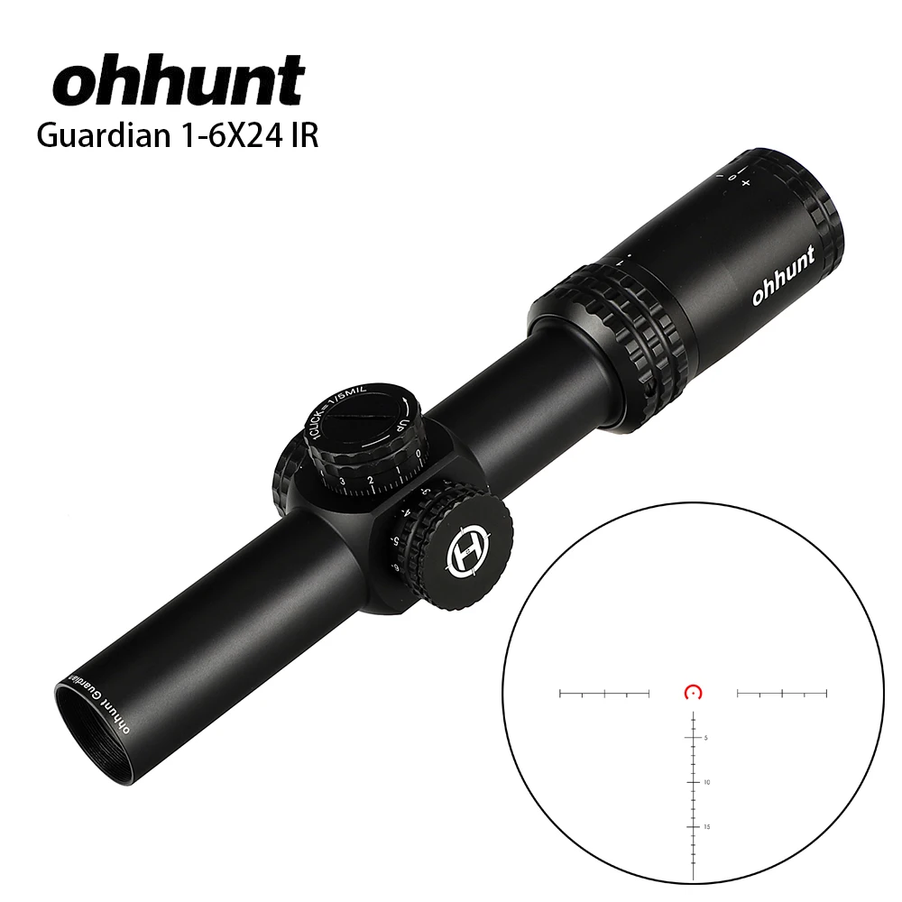 Тактический ohhunt Guardian 1-6X24 IR охотничьи оптические прицелы компактное стекло гравированное сетка llluminate башенки Блокировка сброса оптического прицела