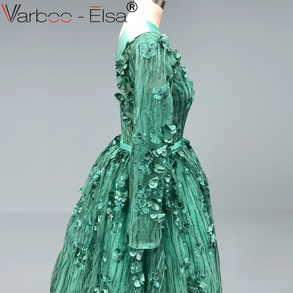 VARBOO_ELSA A Line одно плечо зеленый Дубай Арабский вечер платье Длинные Выпускные платья Формальное вечернее платье Robe De Soiree