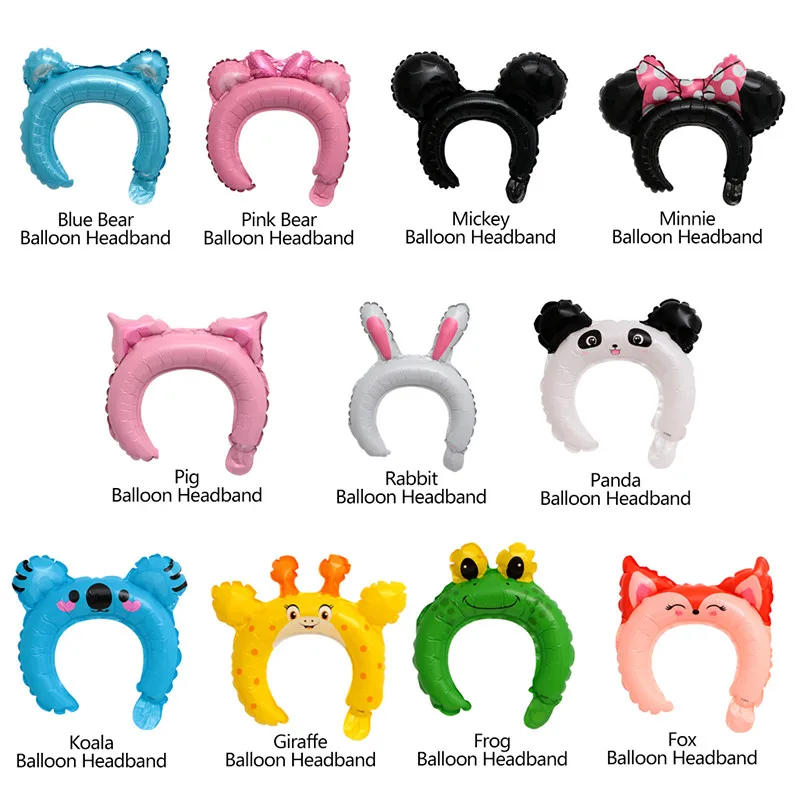 

50pc Headwear Headband Balloons Rabbit Bear Mickey Minnie Head Baby Showers Kids Toys Happy Birthday Wedding Party Decor