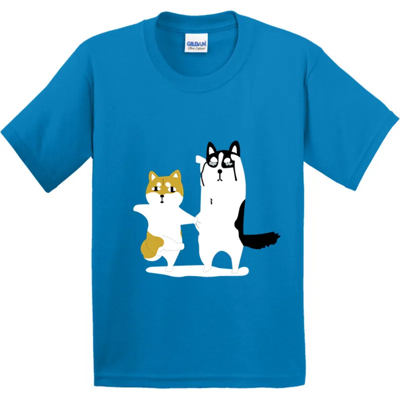 Детская shiba Inu Doge смешные футболки детей забавная Одежда для собак для мальчиков и девочек летние Футболки хлопковые с коротким рукавом - Цвет: Deep Blue B