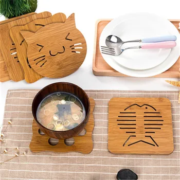 

100pcs/lot Cute Hollow Shape Coasters Wood Table Mat Creative Non-slip Insulation Kitchen Dining Accessories Supplies Products