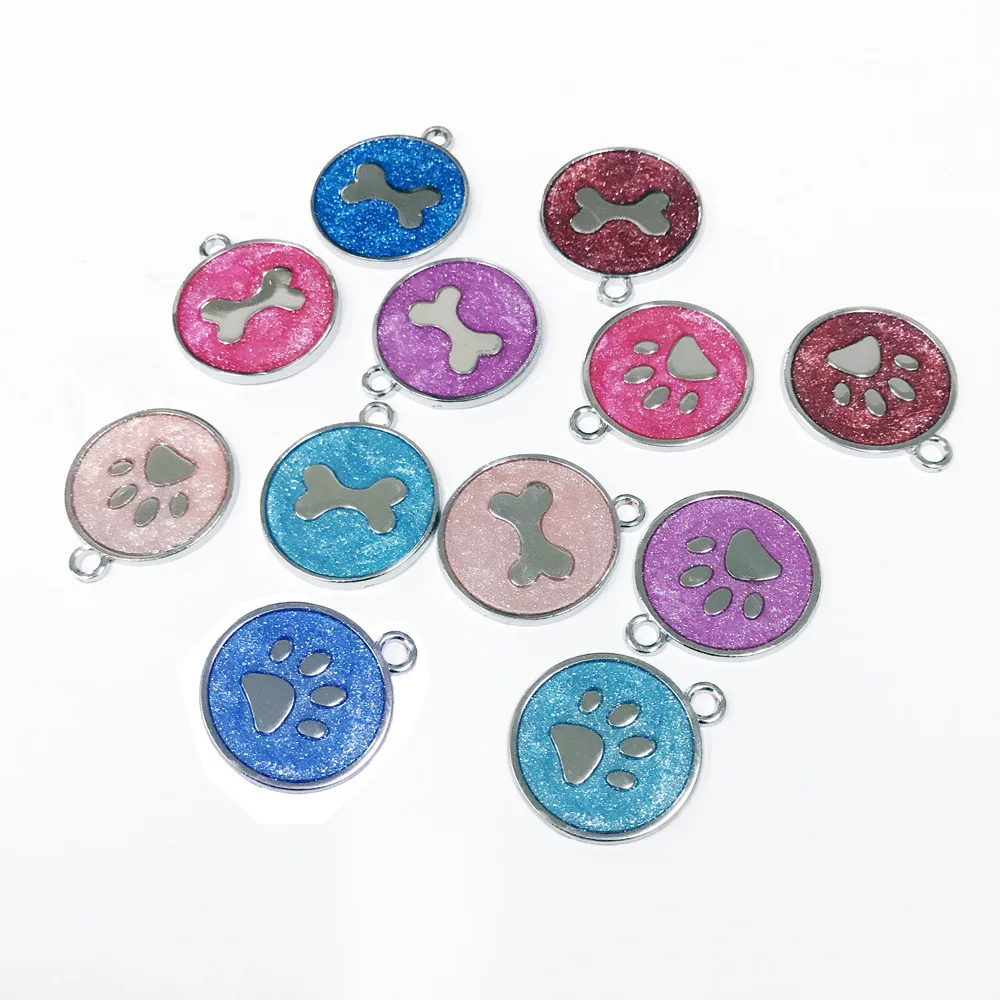 

1000pcs/lot New 6 Colors Pet Collars Jewelry Pendant Fashion Personalised Engraved Glitter Paw Print Tag Dog Cat Pet ID Tags