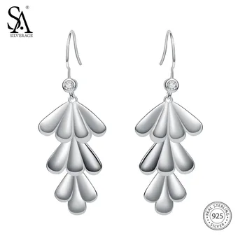 

SA SILVERAGE 925 Sterling Silver Long Drop Earrings for Women Fine Jewelry Flower Petals Tassel Silver Earrings New Design