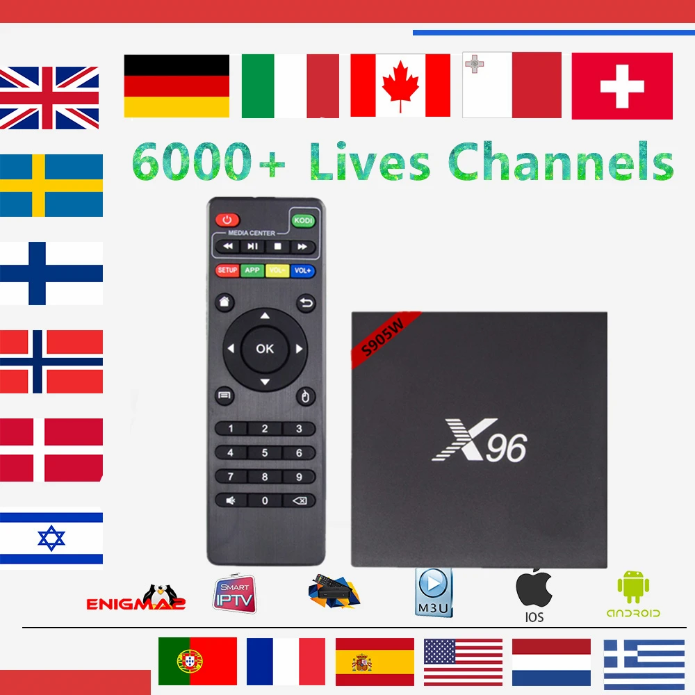 

Europe IPTV Box 96 Android 7.1 TV Box S905w 1GB/8GB With 1 year iptv subscription DutchFrench Sweden Live TV for smart tv box