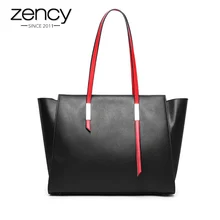 Zency трапециевидная Большая вместительная женская сумка через плечо натуральная кожа элегантная синяя сумка повседневная сумка-тоут женские сумки для покупок черный