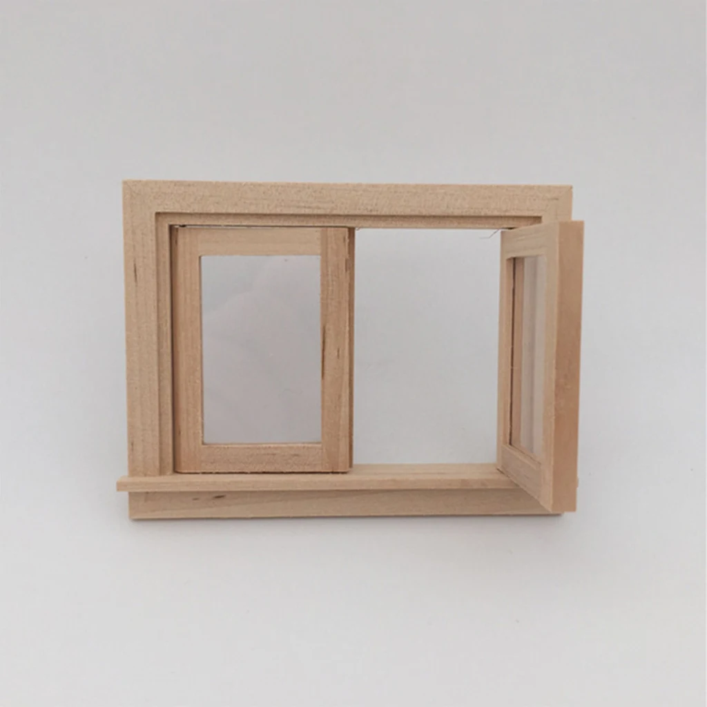 1/12 Dollhouse Miniature Unpainted Wooden 2 Pane Window Frame DIY Accessory