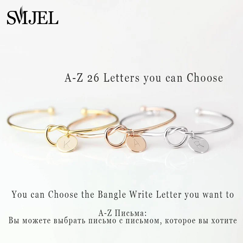 Personalize Knot Initial Bracelets Bangles A-Z 26 Letters Initial Charm Bracelet Love Bangles For Women Jewelry Pulseiras SMJEL bangle bracelet