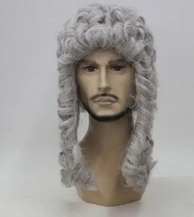 

Wholesale > Hivision court judge wig lawyer barrister wig long curly gray silver men's wigs