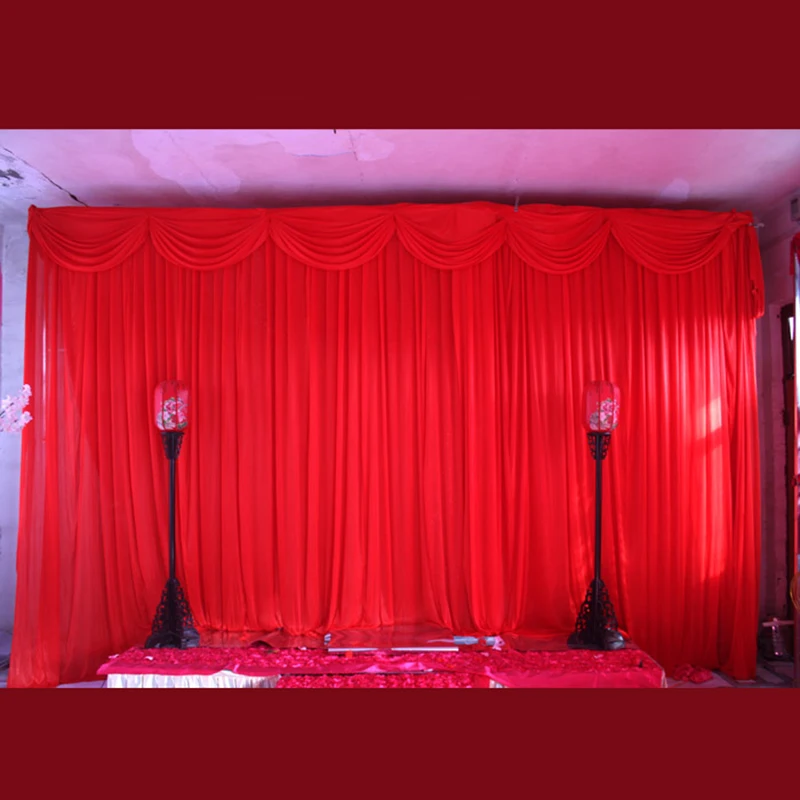 

3x6 meter ice silk wedding stage backdrops decoration romantic wedding curtain with swags 2017 red stage backdrop curtain