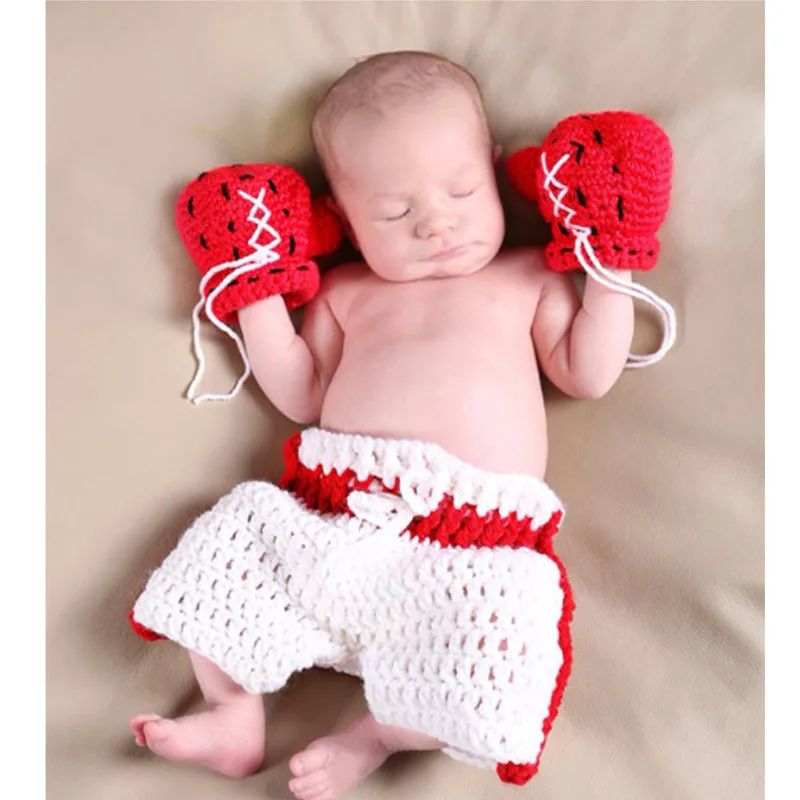 Boxing champion Реквизит для фотосессии новорожденных девочек и мальчиков, штаны с изображением животных комплект вязаной шапки, милый детский костюм ручной работы Одежда с принтом стрельбы для фотосессии - Цвет: Boxing champion