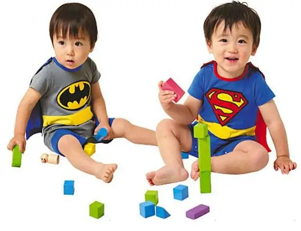 Free Ship 4 sets Baby Boy Girl Superman Romper with Dress Smock Short Sleeve Batman Romper