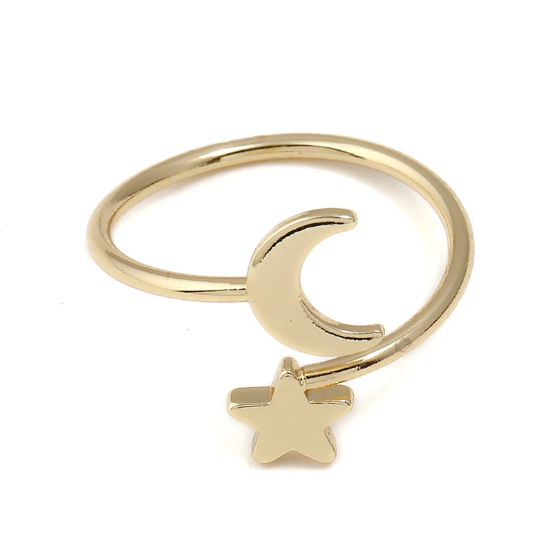 

8SEASONS 2018 New Fashion Copper Open Rings Gold / Silver Color Half Moon Star Women Jewelry 16mm( 5/8")(US Size 5.25), 1 Piece