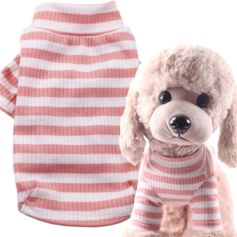 

Spring Summer Dogs High Elasticity Wild Stripe Sweater Turtleneck Flimsy Cotton Bottoming Blouses For Small Dogs Puppy Clothes