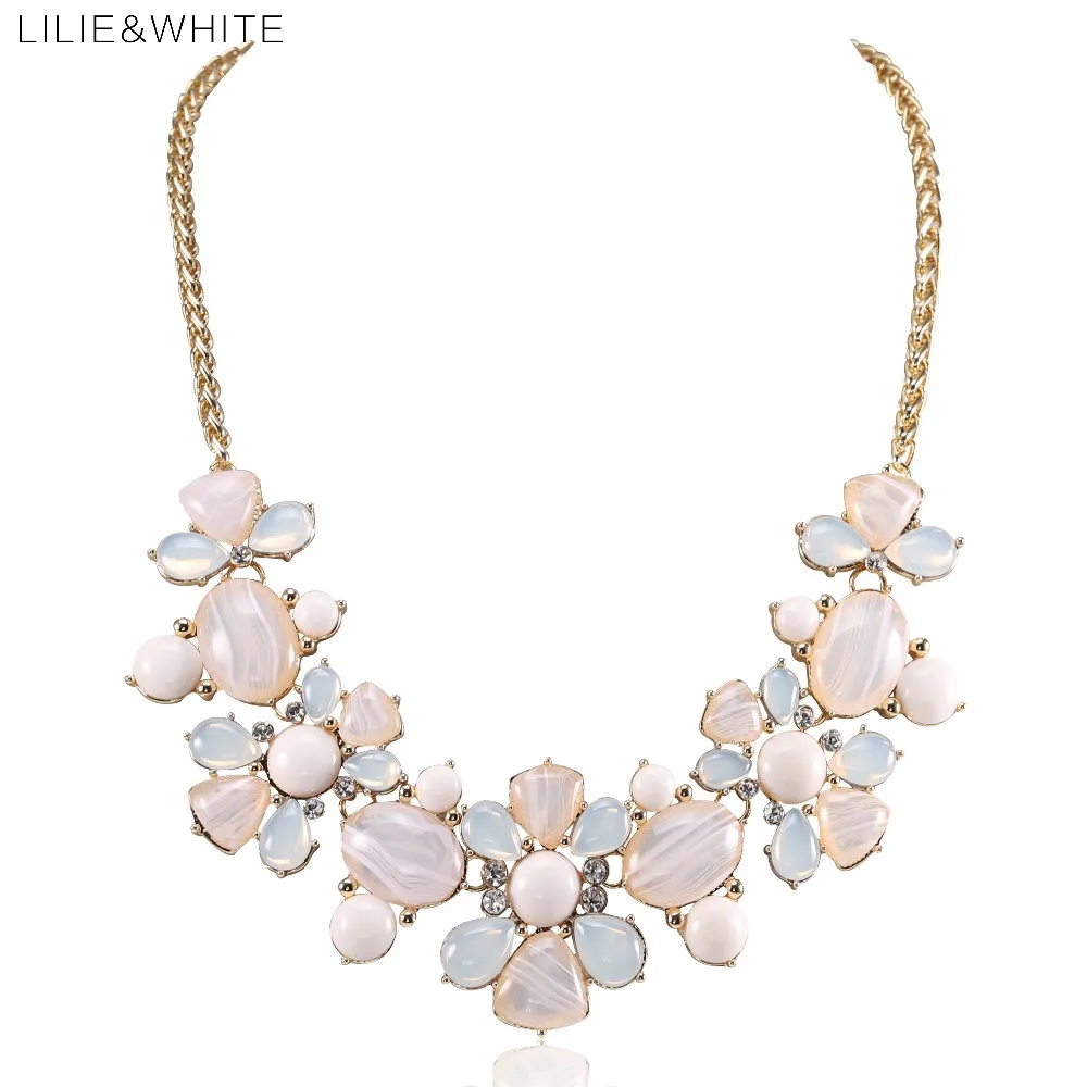 

LILIE&WHITE 2017 Fashion Resin Gem Flower Maxi Statement Necklace Women Jewelry Lovers' Collar Choker Necklace For Girls HF