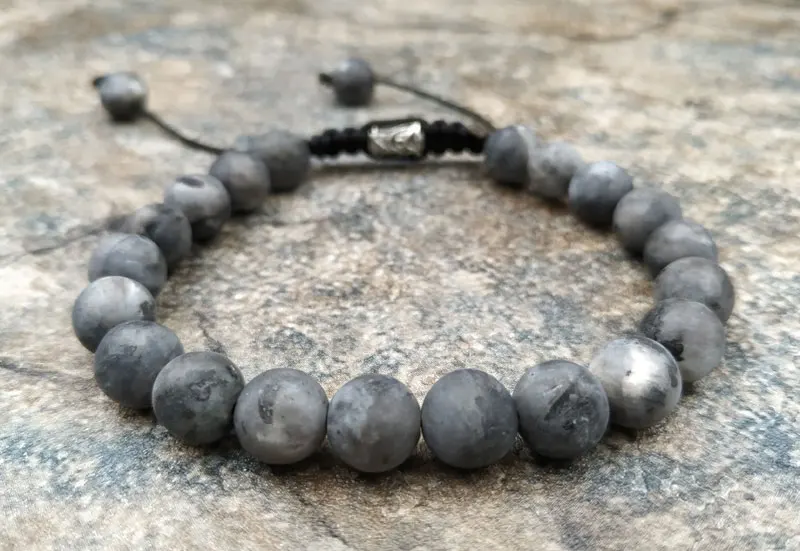 

Natural Black Labradorite Stone Beads Cord Bracelet Adjustable M0018